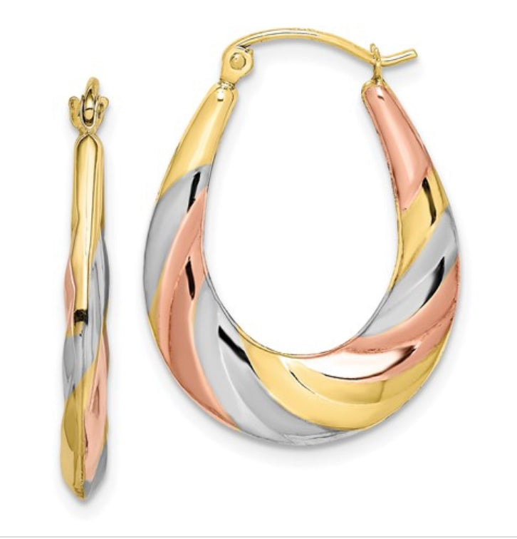 Tri color gold 2025 hoop earrings