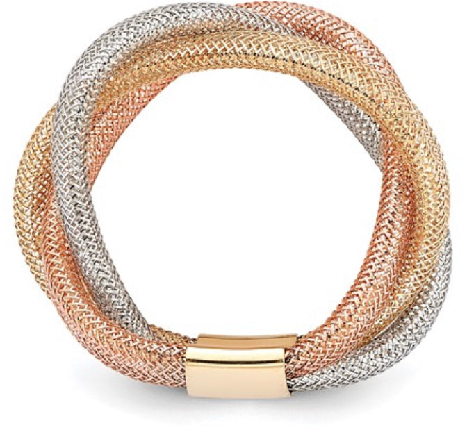 The Monica 14k Gold Tri-Color Twisted Mesh Stretch Ring – alkeme