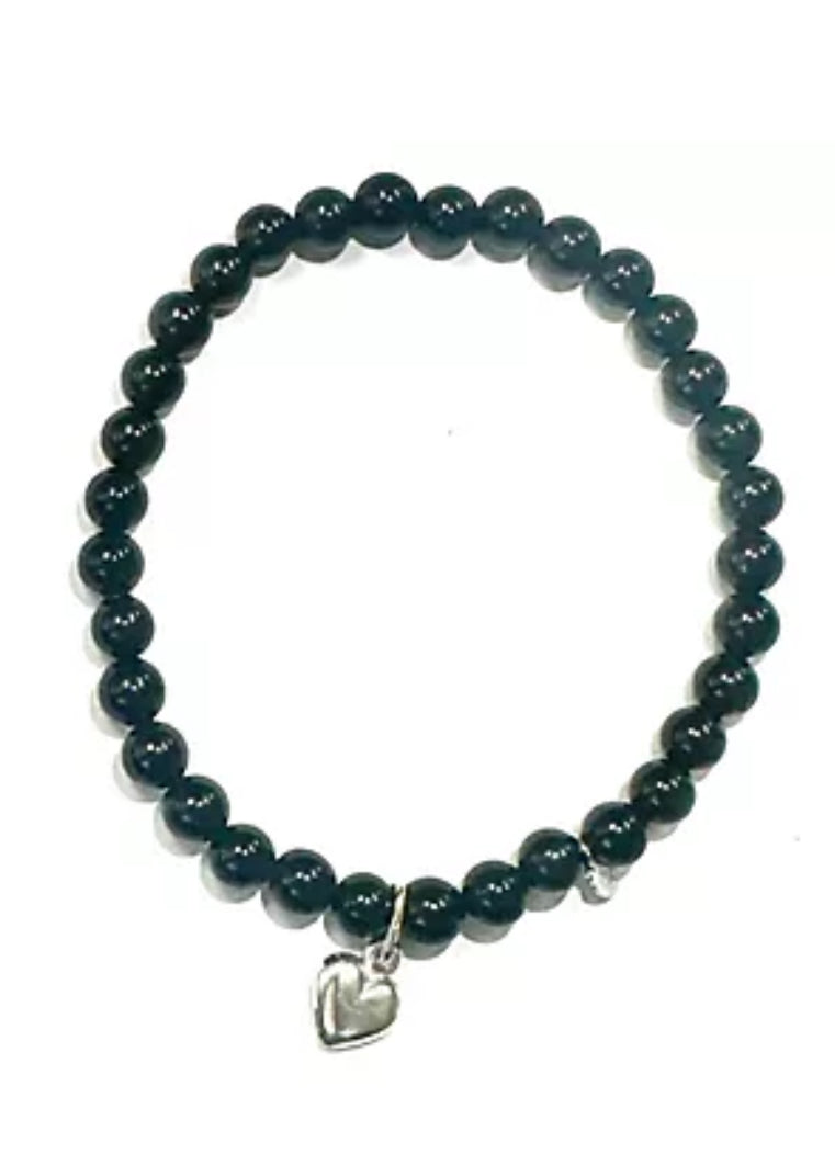 Sterling Silver Onyx Charm Bracelet