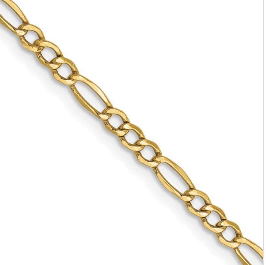 10k 2.5mm Semi-Solid Figaro Chain