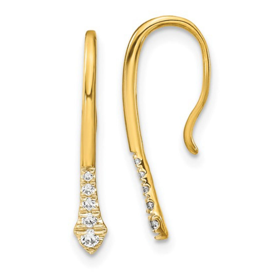 10k Gold and Diamond Drop Wire Earrings