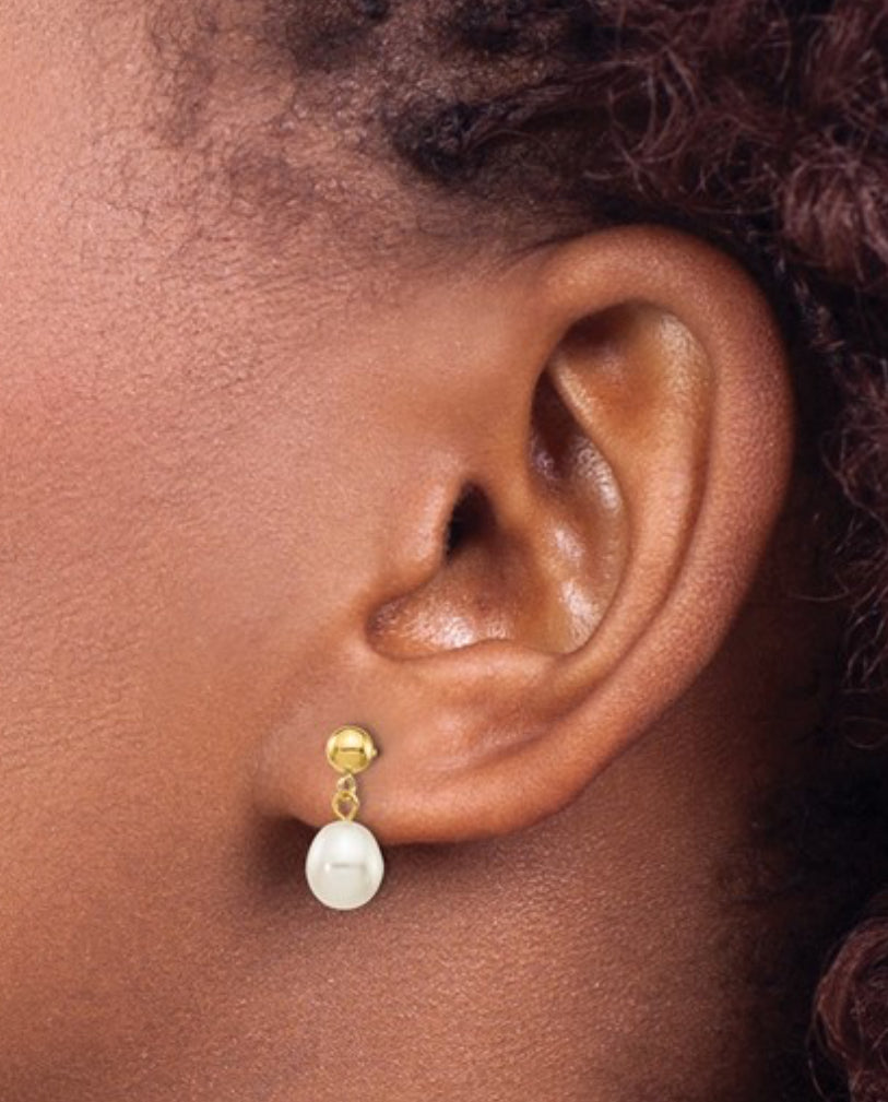10k Gold and Freshwater Cultured Pearl Dangle Post Earrings