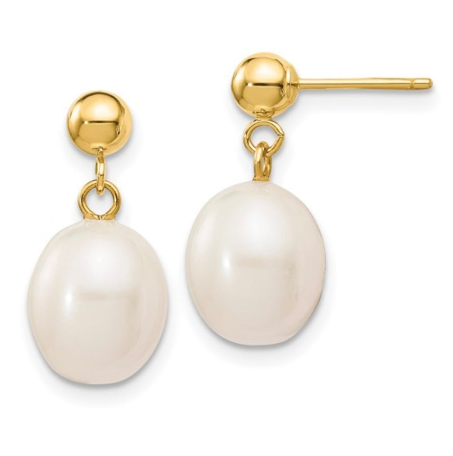 10k Gold and Freshwater Cultured Pearl Dangle Post Earrings