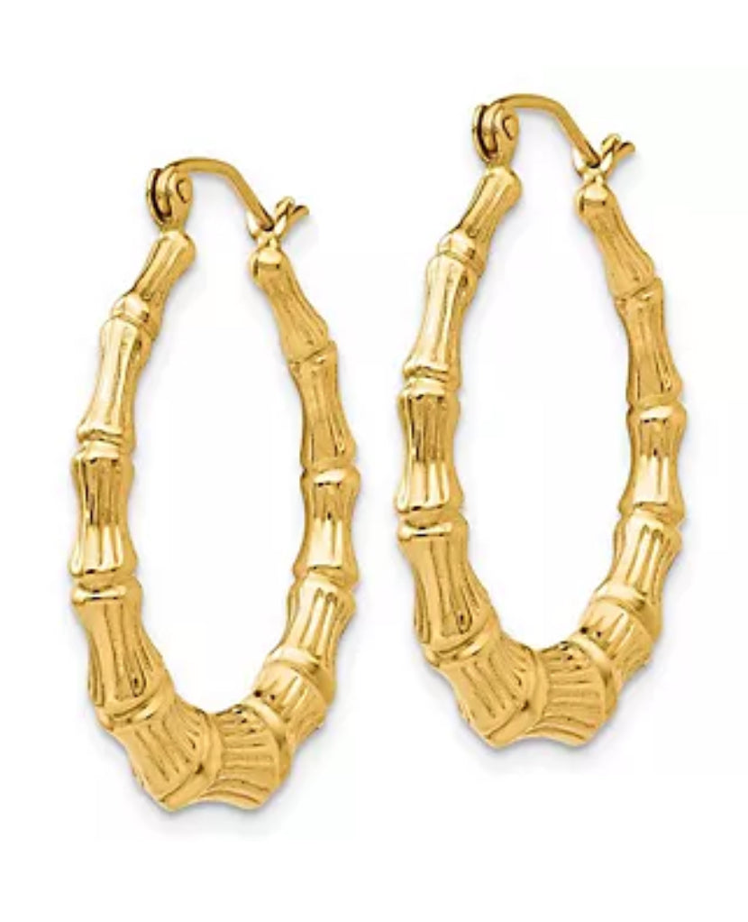 10K Gold Bamboo Patterned Hoop Earrings
