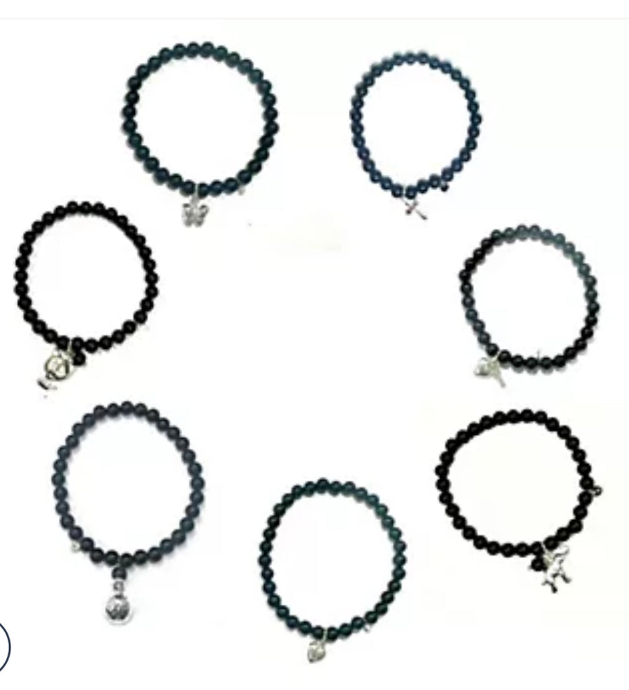 Sterling Silver Onyx Charm Bracelet