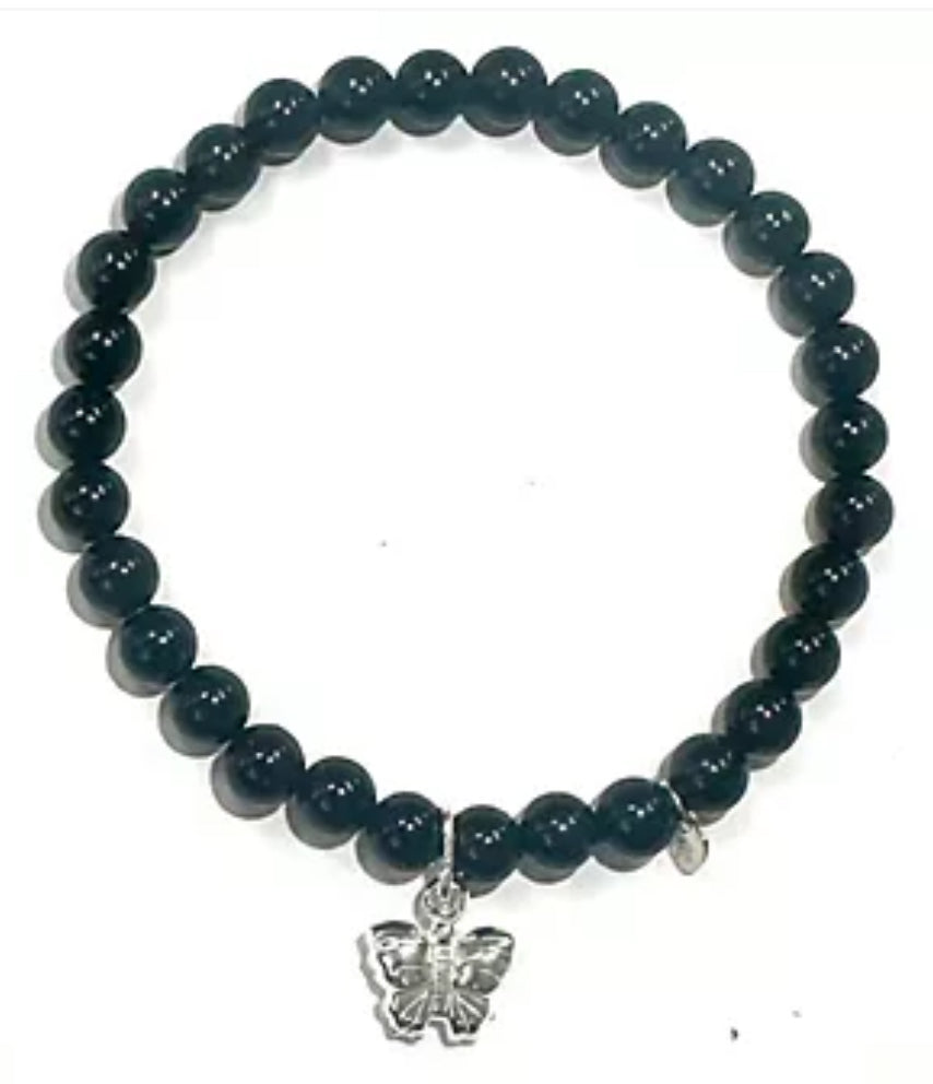 Sterling Silver Onyx Charm Bracelet