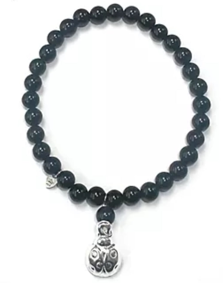 Sterling Silver Onyx Charm Bracelet