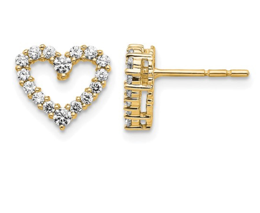 10k Gold and Diamond Heart Post Earrings