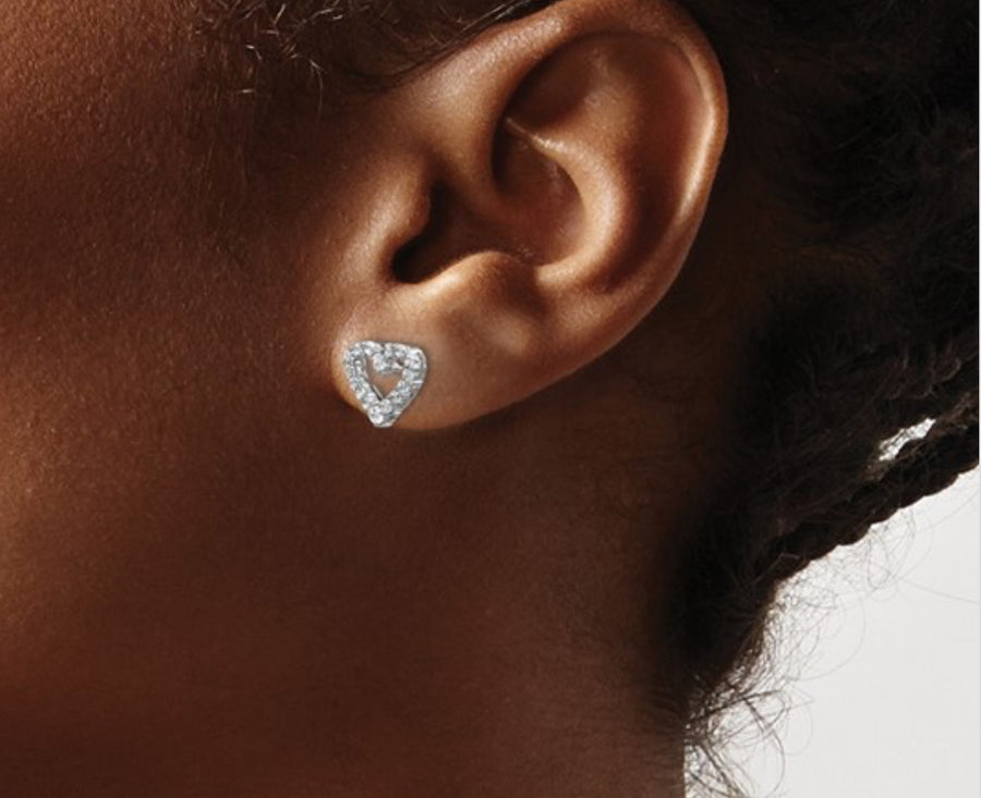 10k Gold and Diamond Heart Post Earrings