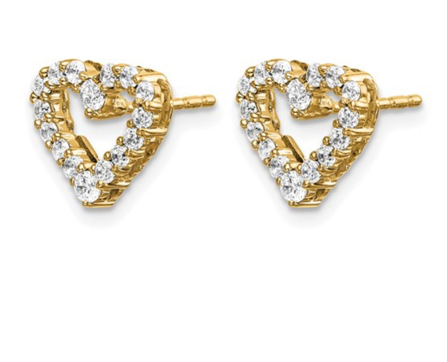10k Gold and Diamond Heart Post Earrings
