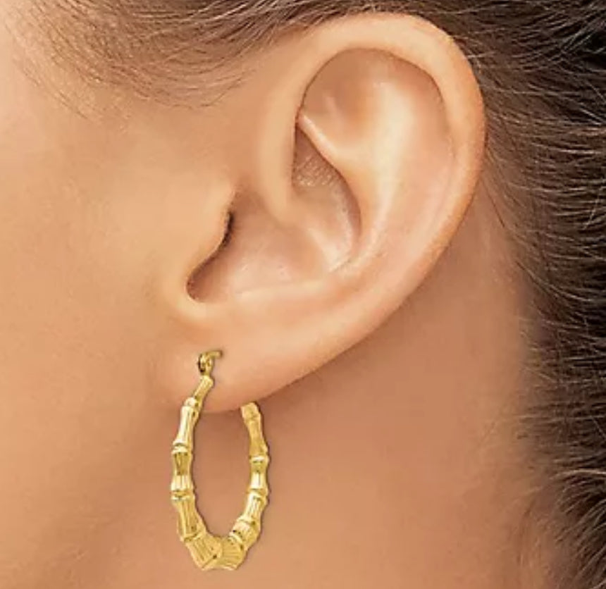 10K Gold Bamboo Patterned Hoop Earrings