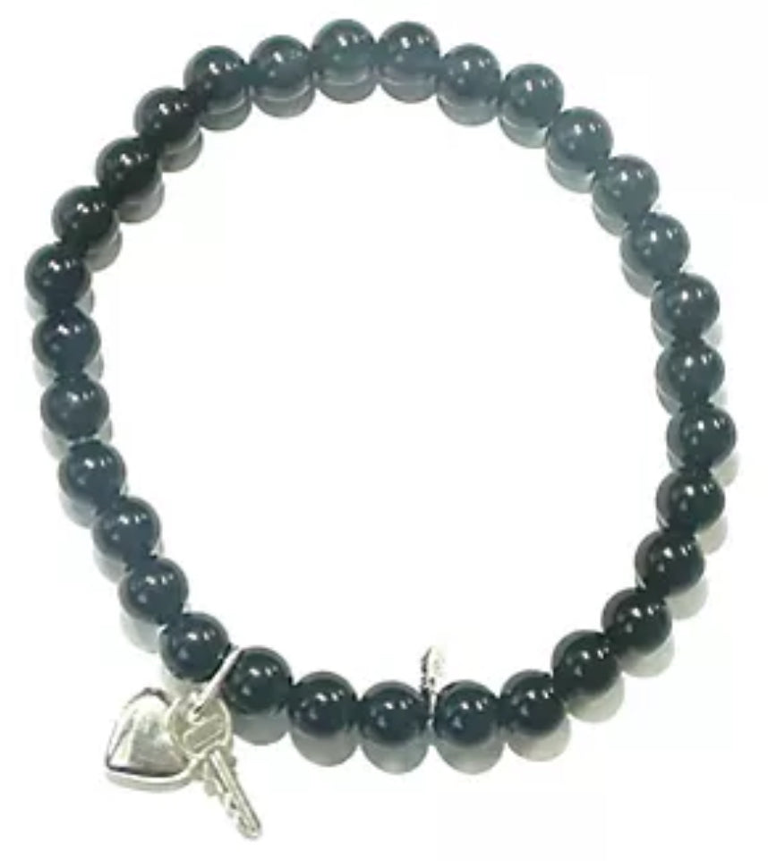 Sterling Silver Onyx Charm Bracelet