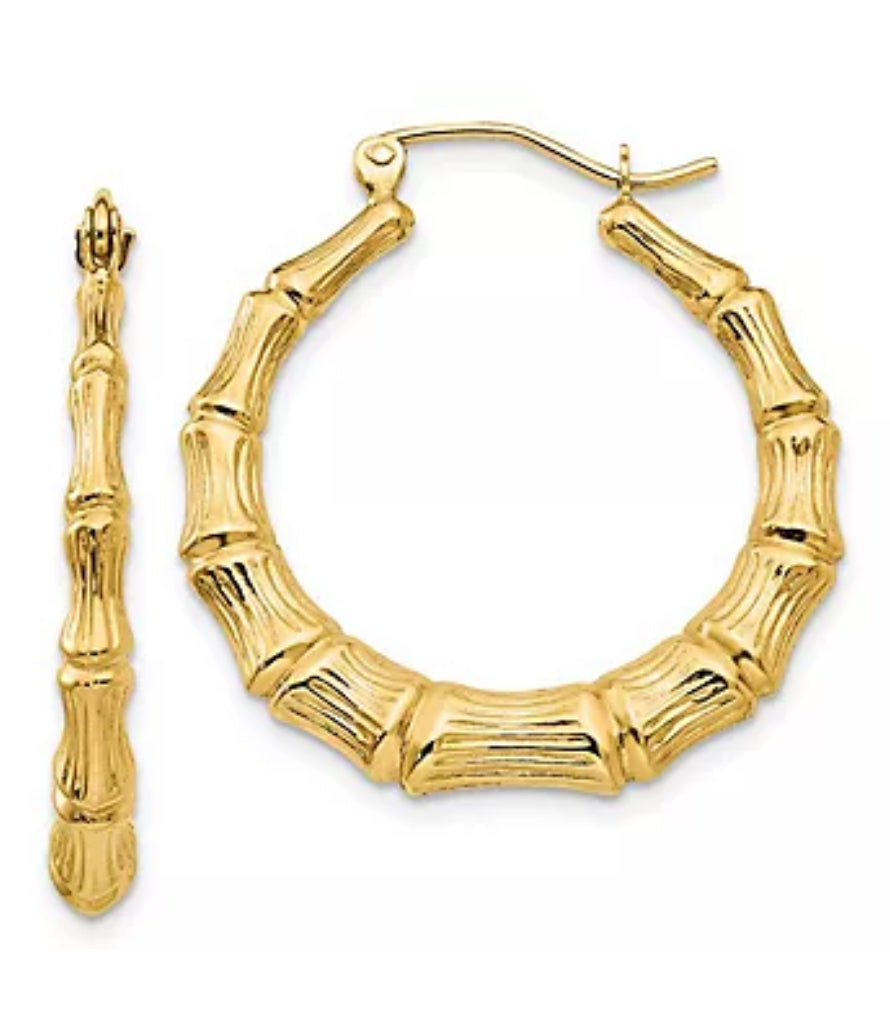 10K Gold Bamboo Patterned Hoop Earrings