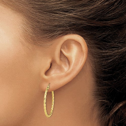 10K Twisted Diamond Cut 1.5in Hoop Earrings