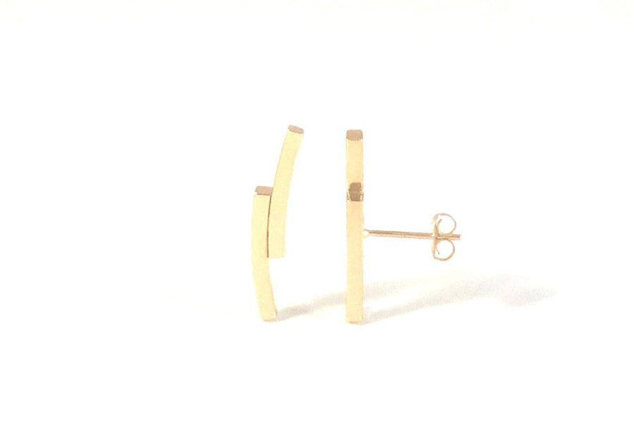 Double Bar Curved Climber Earring 14k Yellow Gold Fashion Beauty Designer Jewelry Store Discount