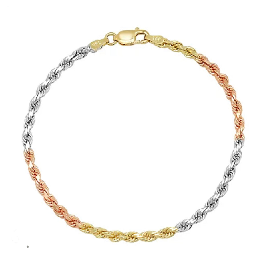 10K Hollow Gold Rope Chain Bracelet - 8