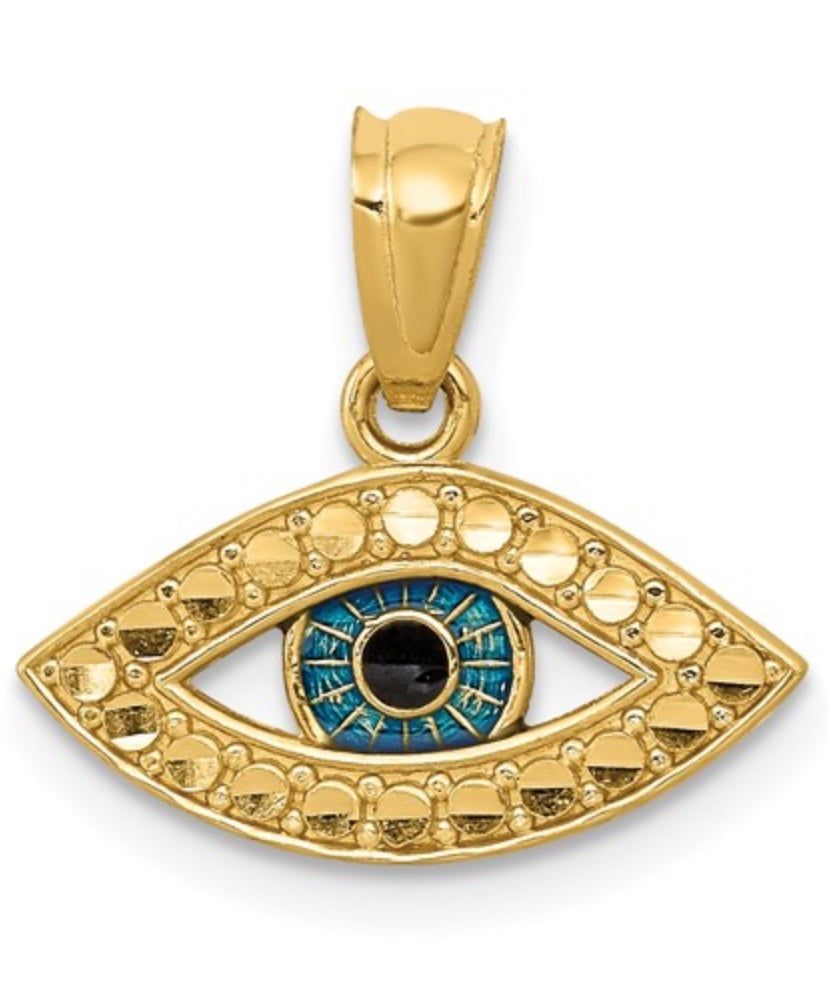 enameled eye pendant charm 14k Yellow Gold Fashion Beauty Designer Jewelry Stores Discount
