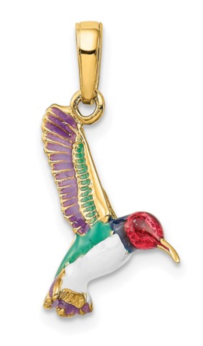 enameled 3d hummingbird pendant charm 14k Yellow Gold Fashion Beauty Designer Jewelry Stores Discount