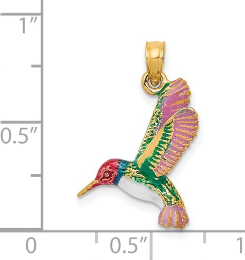 enameled 3D hummingbird pendant charm 14k Yellow Gold Fashion Beauty Designer Jewelry Stores Discount