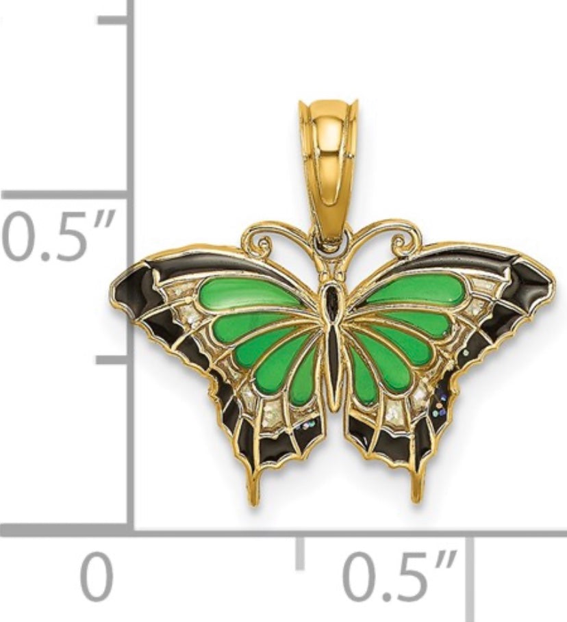 Small Green Enameled Butterfly Pendant Charm