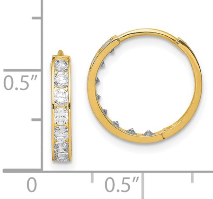 CZ cubic zirconia hinged hoop earrings 14k Yellow Gold Fashion Beauty Designer Jewelry Stores Discount