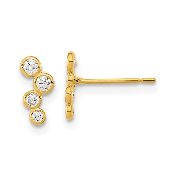 CZ cubic zirconia bezel set post Earrings 14k Yellow Gold Fashion Beauty Designer Jewelry Stores Discount