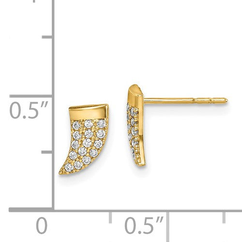Horn CZ cubic zirconia post Earrings 14k Yellow Gold Fashion Beauty Designer Jewelry Stores Discount