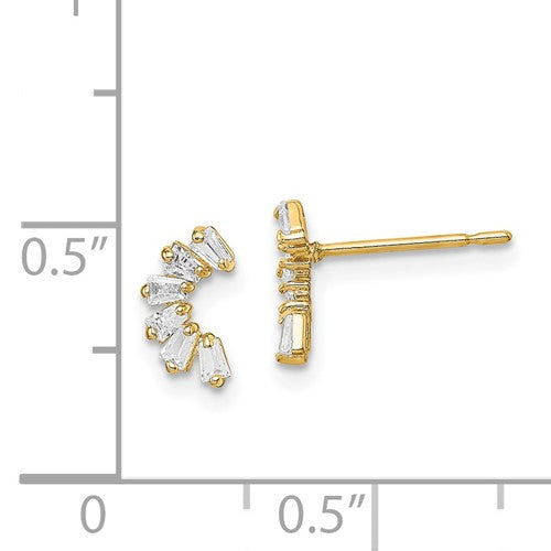 arched Curved  CZ cubic zirconia post Earrings 14k Yellow Gold Fashion Beauty Designer Jewelry Stores Discount