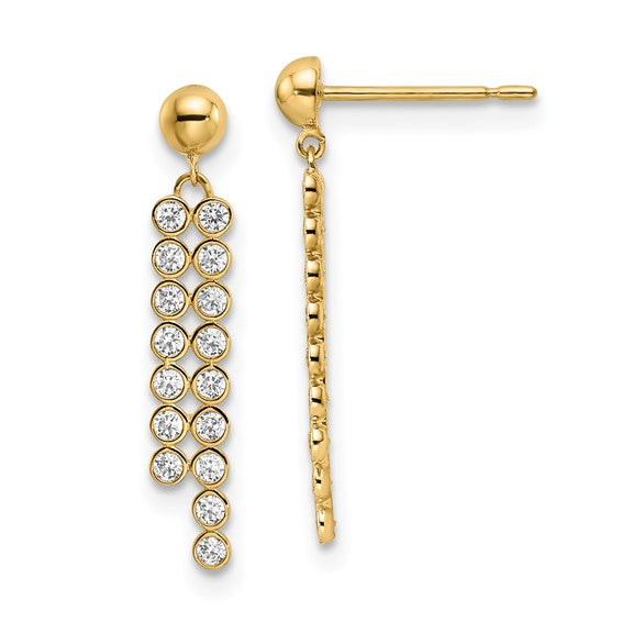 CZ cubic zirconia dangle post earrings 14k Yellow Gold Fashion Beauty Designer Jewelry Store Discount