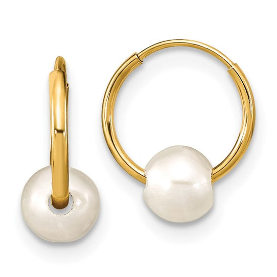 Round White Freshwater Cultured Pearl Hoop Earrings