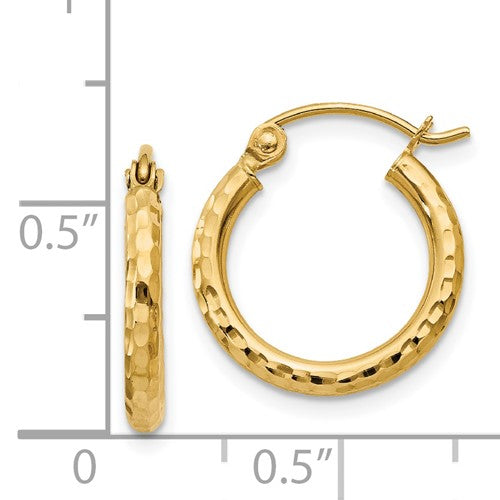 14k Diamond-cut 2mm Round Tube Hoop Earrings