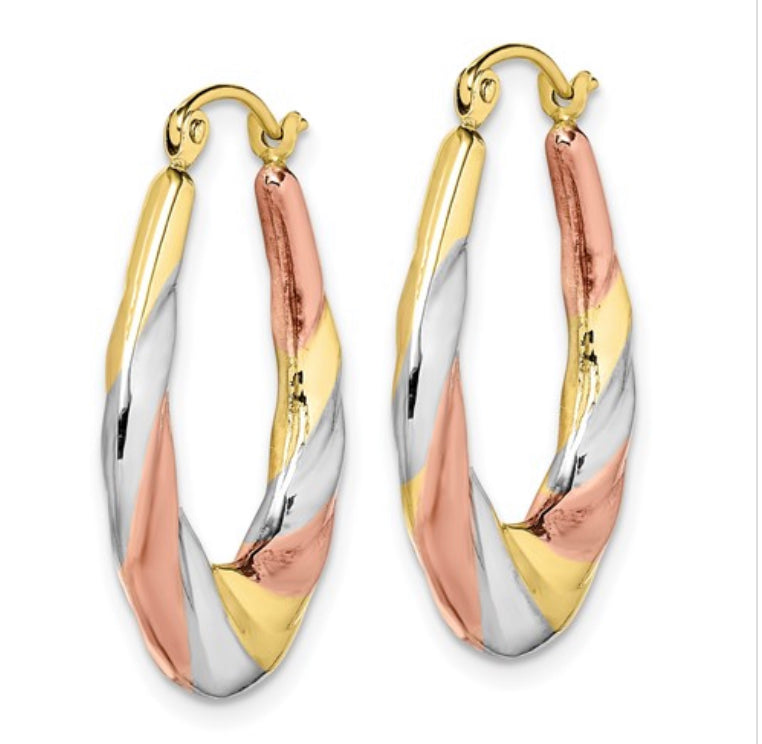 10K Tri Color Gold Scalloped Hoop Earrings