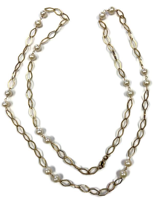 Siri 14K Open Link and Pearl XL Necklace