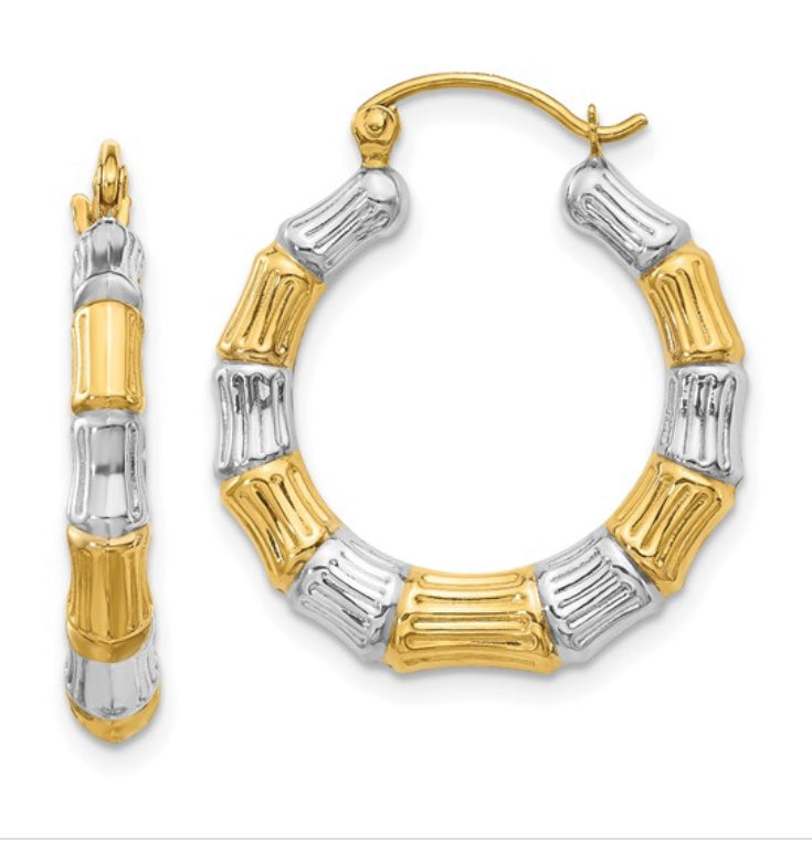 The Shavonne - 14k Gold Two Tone Bamboo Hoops